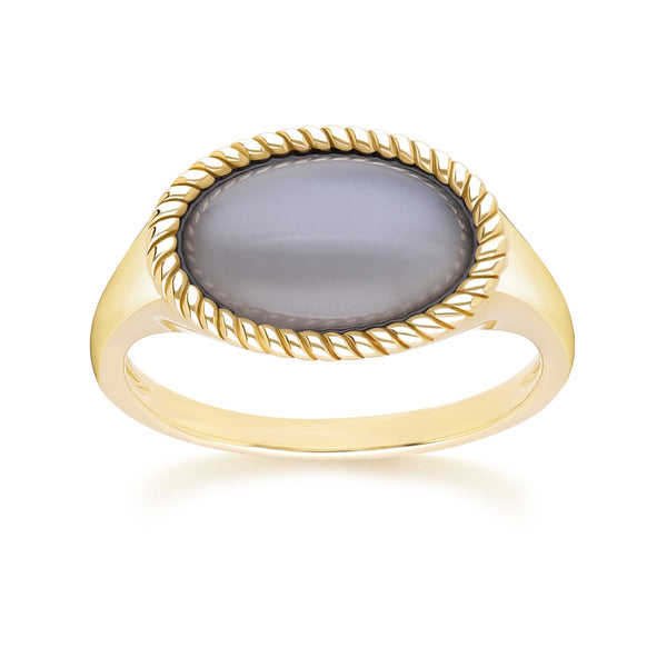 gemondo Classic Oval Black Moonstone Ring in 9ct Yellow Gold