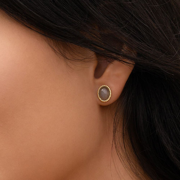 Gemondo Classic Oval Black Moonstone Stud Earrings In 9ct Yellow Gold