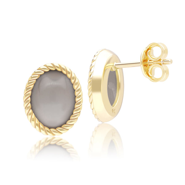 Gemondo Classic Oval Black Moonstone Stud Earrings In 9ct Yellow Gold