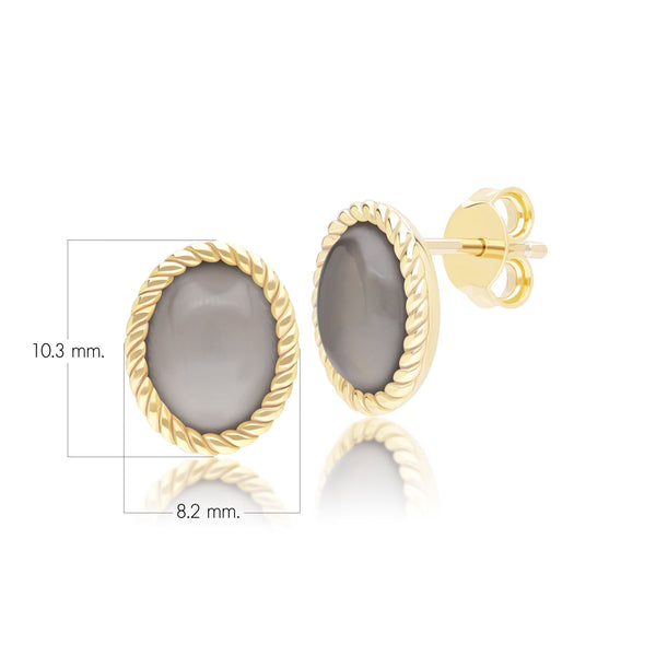 Gemondo Classic Oval Black Moonstone Stud Earrings In 9ct Yellow Gold