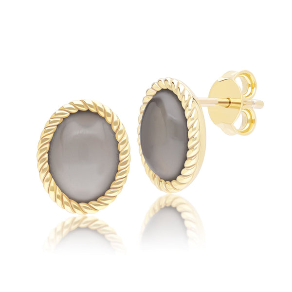 gemondo Classic Oval Black Moonstone Stud Earrings in 9ct Yellow Gold