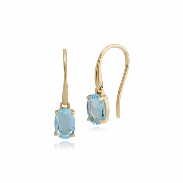 gemondo Classic Oval Blue Topaz Claw Set Drop Earrings in 9ct Yellow Gold