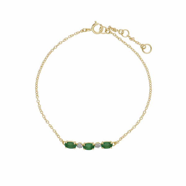 gemondo Classic Oval Emerald & Diamond Bracelet in 9ct Yellow Gold