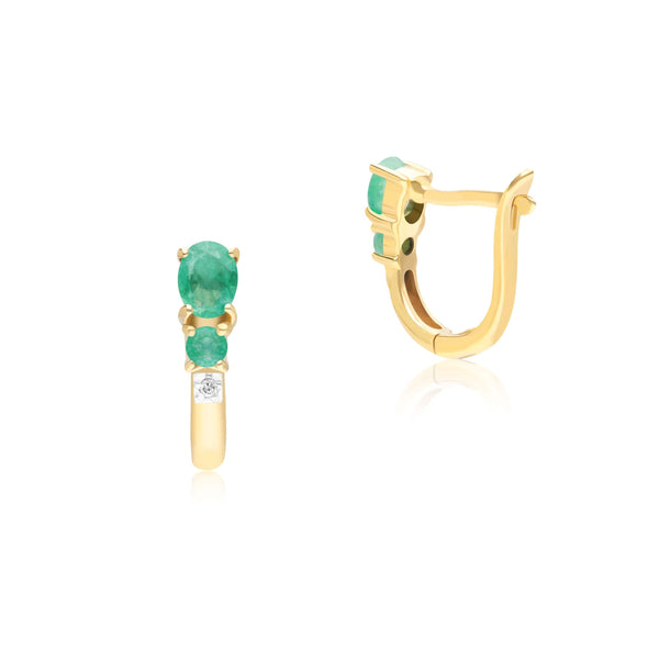 Gemondo Classic Oval Emerald & Diamond Hoop Earrings In 9ct Yellow Gold