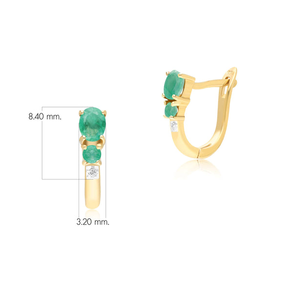 Gemondo Classic Oval Emerald & Diamond Hoop Earrings In 9ct Yellow Gold