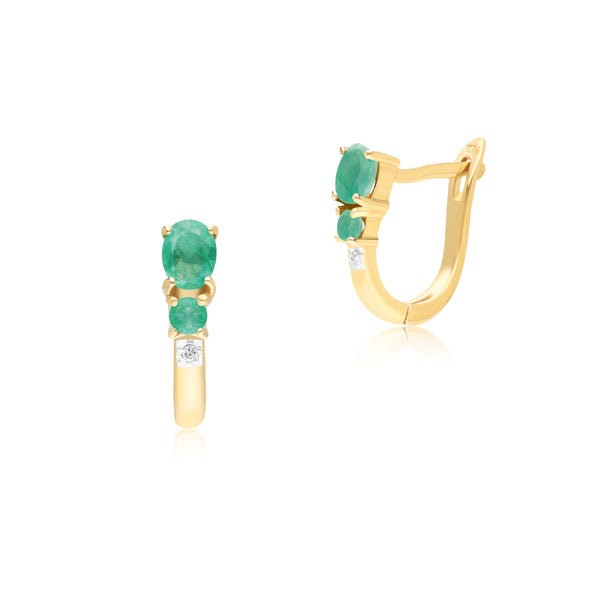 gemondo Classic Oval Emerald & Diamond Hoop Earrings in 9ct Yellow Gold