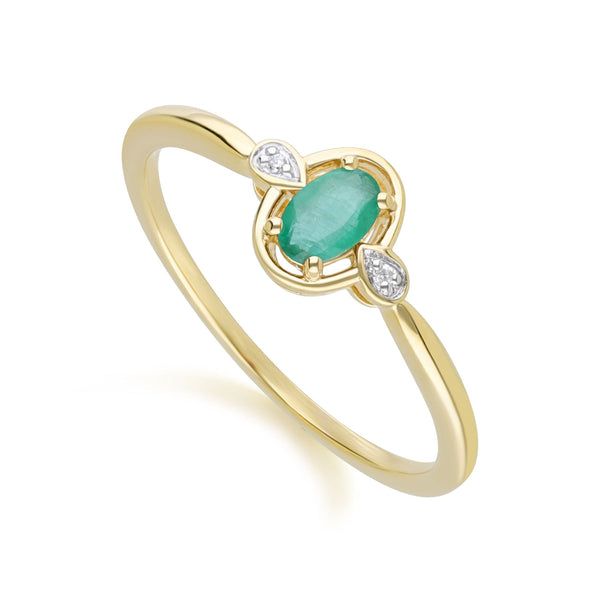 Gemondo Classic Oval Emerald & Diamond Ring In 9ct Yellow Gold