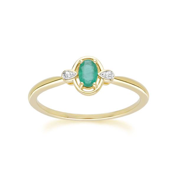 gemondo Classic Oval Emerald & Diamond Ring In 9ct Yellow Gold