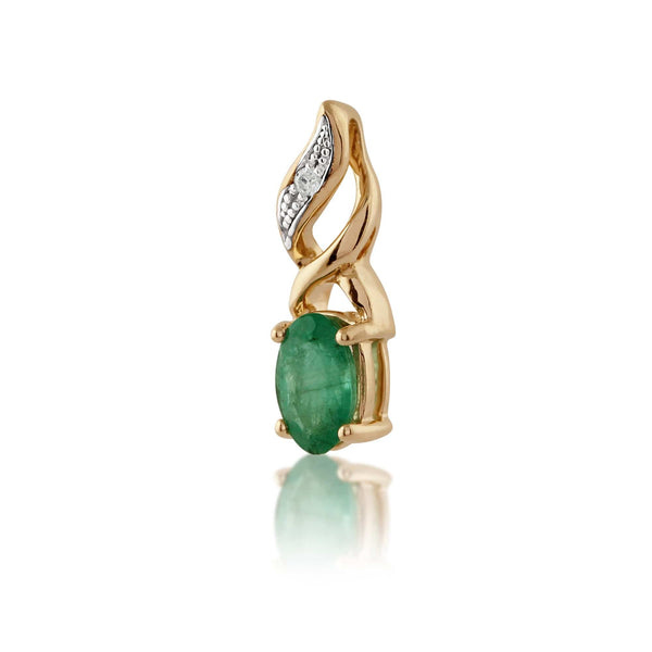Gemondo Classic Oval Emerald & Diamond Twist Pendant In 9ct Yellow Gold