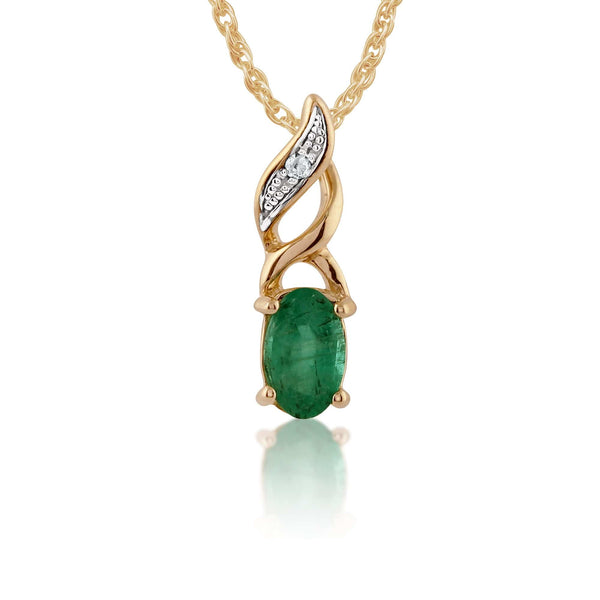 gemondo Classic Oval Emerald & Diamond Twist Pendant in 9ct Yellow Gold