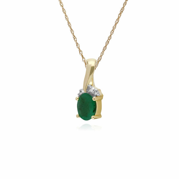 Gemondo Classic Oval Emerald & Diamond Twisted Bale Pendant In 9ct Yellow Gold