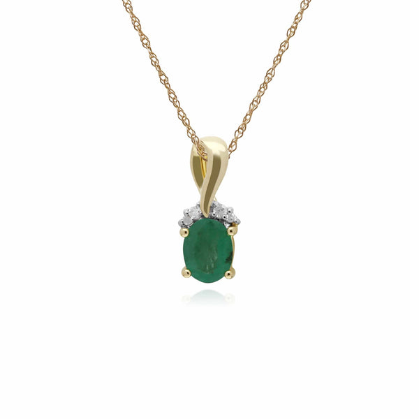 gemondo Classic Oval Emerald & Diamond Twisted Bale Pendant in 9ct Yellow Gold