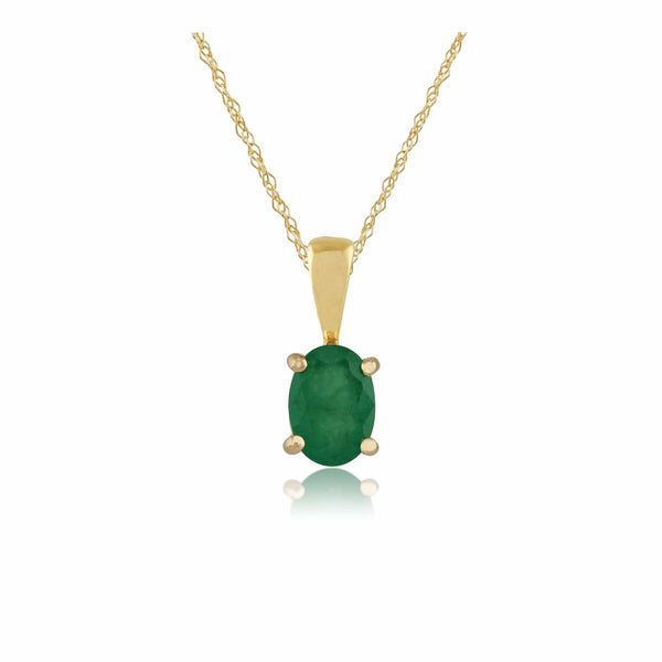 gemondo Classic Oval Emerald Pendant in 9ct Yellow Gold
