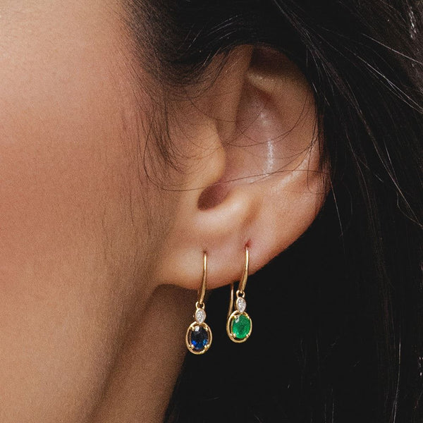 Gemondo Classic Oval Emerald & Round Diamond Drop Earrings In 9ct Yellow Gold