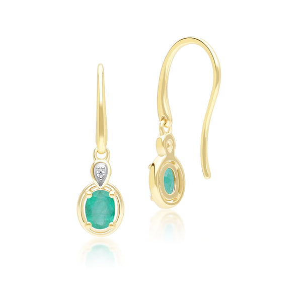 Gemondo Classic Oval Emerald & Round Diamond Drop Earrings In 9ct Yellow Gold