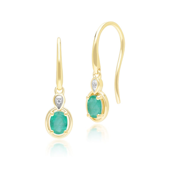 gemondo Classic Oval Emerald & Round Diamond Drop Earrings In 9ct Yellow Gold