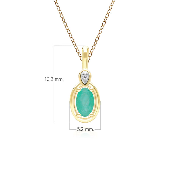Gemondo Classic Oval Emerald & Round Diamond Pendant Necklace In 9ct Yellow Gold