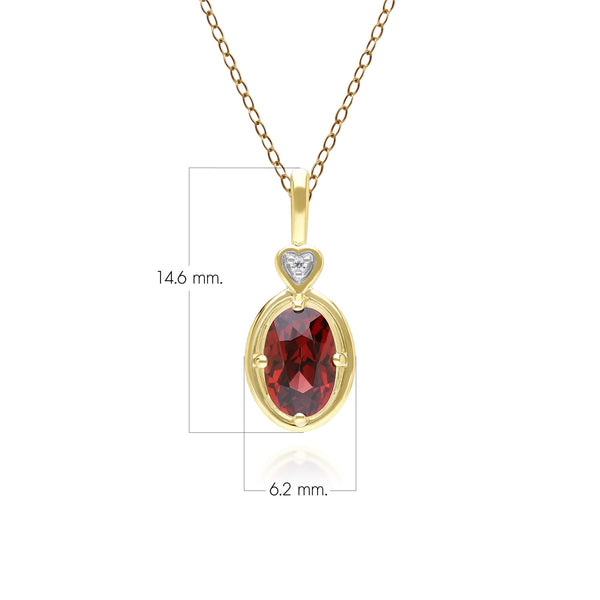 Gemondo Classic Oval Garnet & Diamond Heart Pendant Necklace In 9ct Yellow Gold