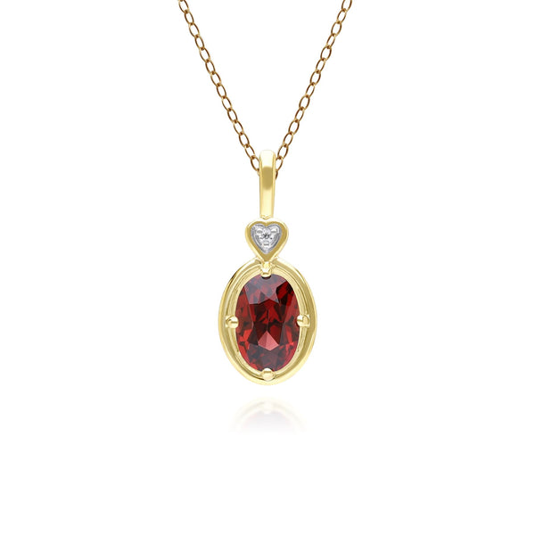 gemondo Classic Oval Garnet & Diamond Heart Pendant Necklace In 9ct Yellow Gold