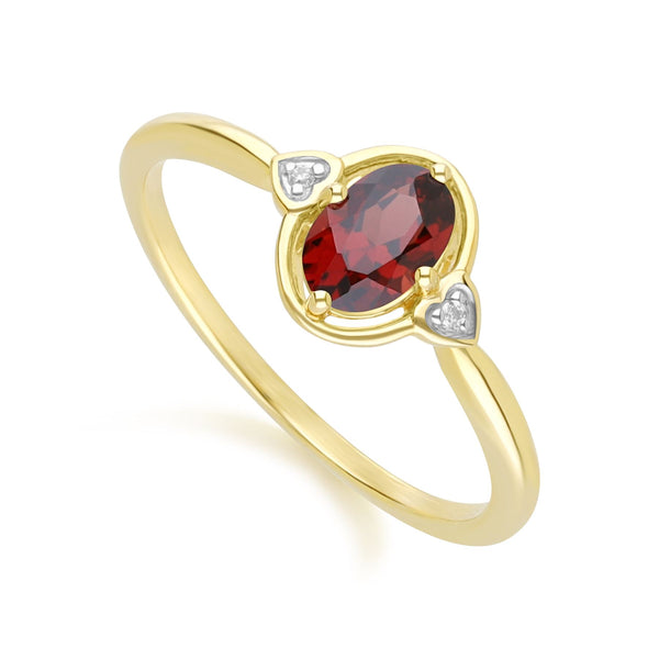 Gemondo Classic Oval Garnet & Diamond Heart Ring In 9ct Yellow Gold