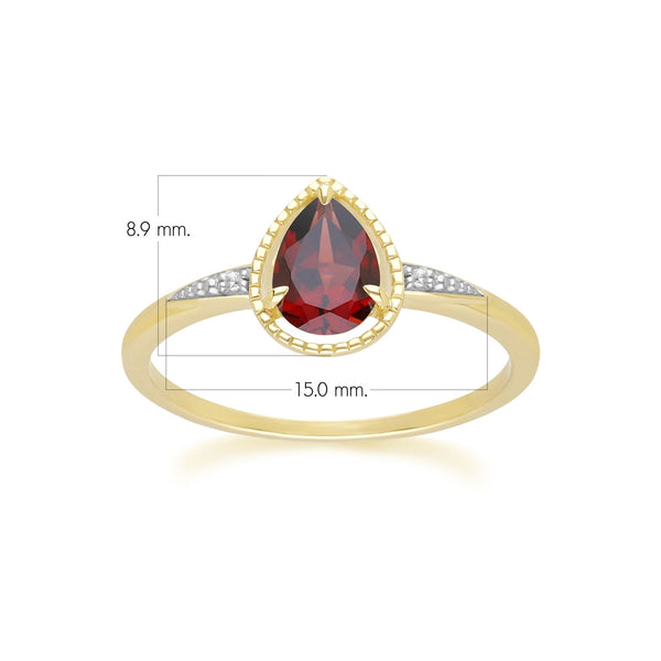 Gemondo Classic Oval Garnet & Diamond Heart Ring In 9ct Yellow Gold