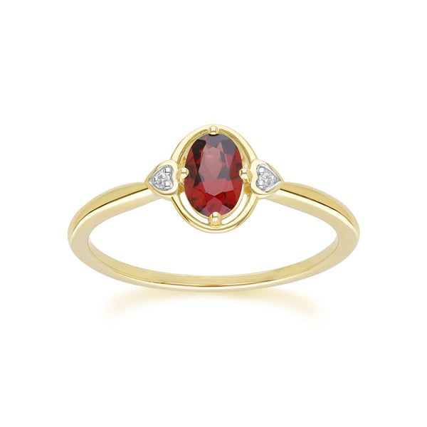 gemondo Classic Oval Garnet & Diamond Heart Ring In 9ct Yellow Gold