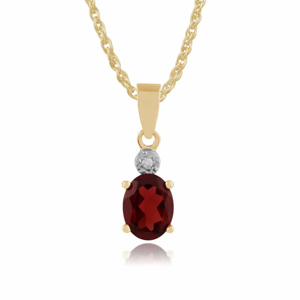 gemondo Classic Oval Garnet & Diamond Pendant in 9ct Yellow Gold gemondo Classic Oval Garnet & Diamond Pendant in 9ct Yellow Gold