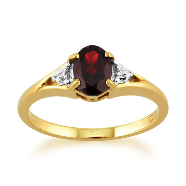 gemondo Classic Oval Garnet & Diamond Ring in 9ct Yellow Gold gemondo Classic Oval Garnet & Diamond Ring in 9ct Yellow Gold