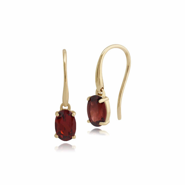 gemondo Classic Oval Garnet Drop Earrings in 9ct Yellow Gold