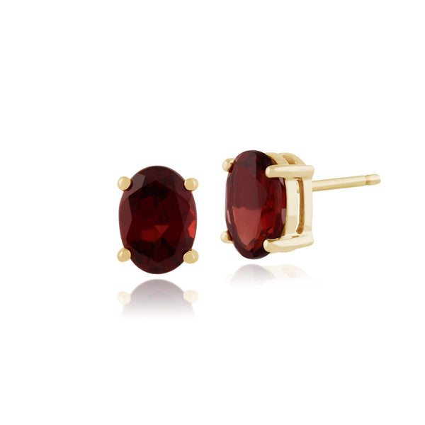gemondo Classic Oval Garnet Stud Earrings in 9ct Yellow Gold