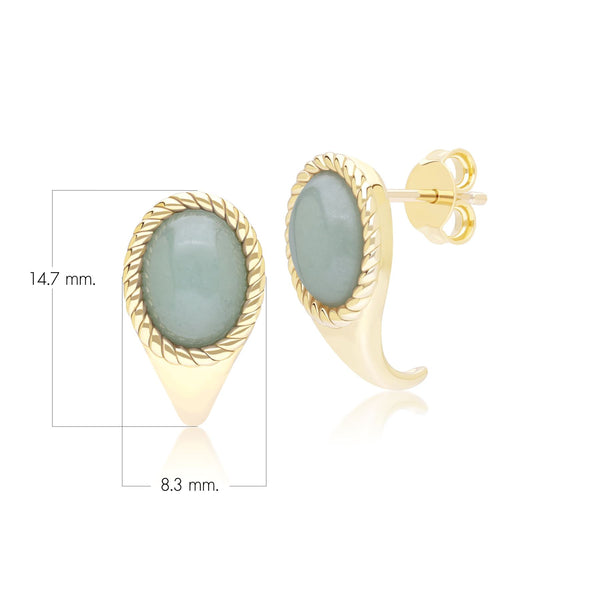 Gemondo Classic Oval Green Jadeite Drop Stud Earrings In 9ct Yellow Gold