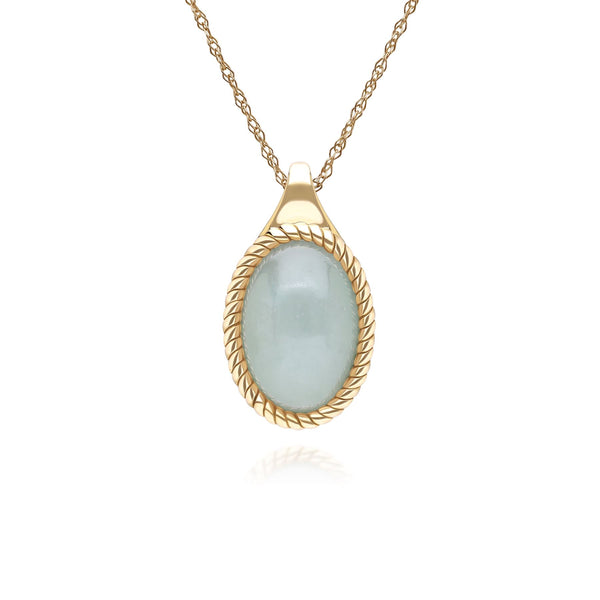 gemondo Classic Oval Green Jadeite Pendant Necklace in 9ct Yellow Gold