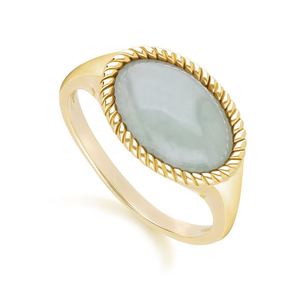 Gemondo Classic Oval Green Jadeite Ring In 9ct Yellow Gold