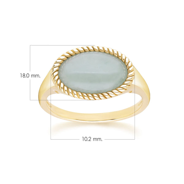 Gemondo Classic Oval Green Jadeite Ring In 9ct Yellow Gold