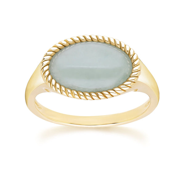 gemondo Classic Oval Green Jadeite Ring in 9ct Yellow Gold