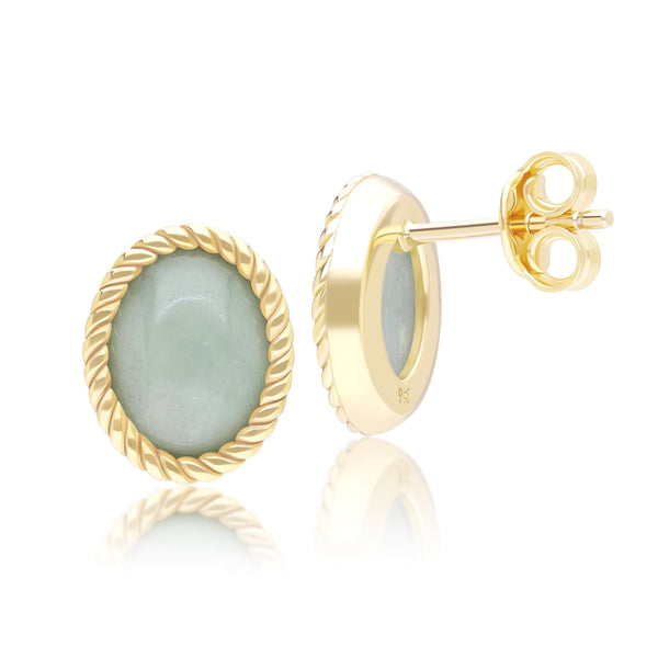 Gemondo Classic Oval Green Jadeite Stud Earrings In 9ct Yellow Gold
