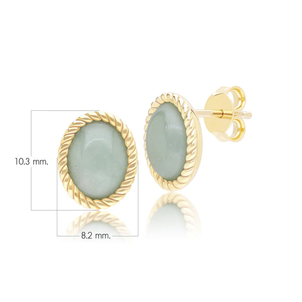Gemondo Classic Oval Green Jadeite Stud Earrings In 9ct Yellow Gold