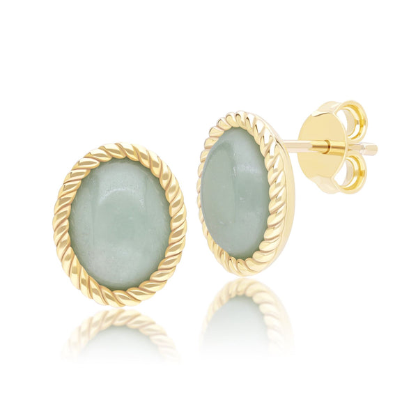 gemondo Classic Oval Green Jadeite Stud Earrings in 9ct Yellow Gold