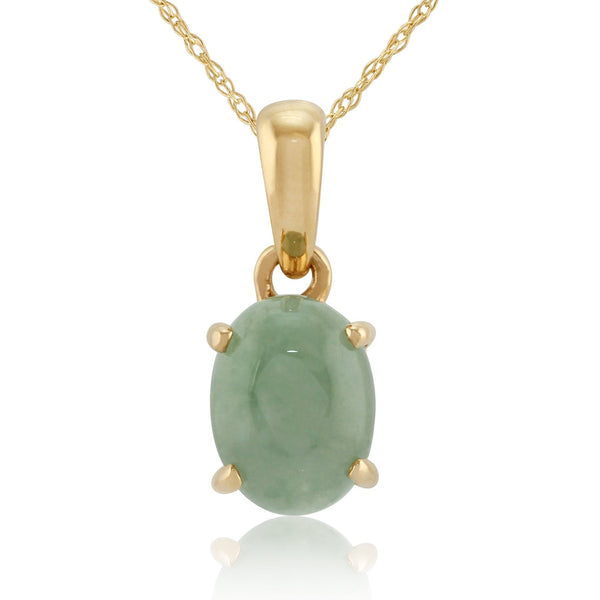 gemondo Classic Oval Jade Cabochon Pendant in 9ct Yellow Gold