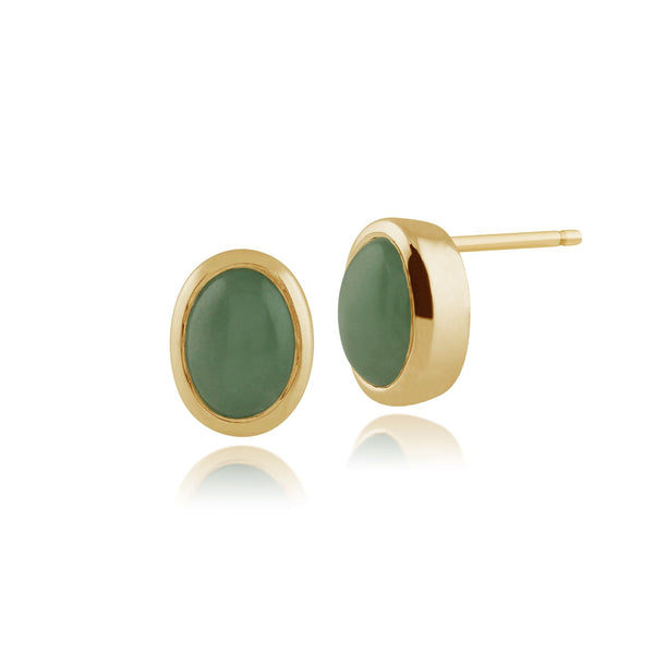 gemondo Classic Oval Jade Cabochon Stud Earrings in 9ct Yellow Gold 7x6mm