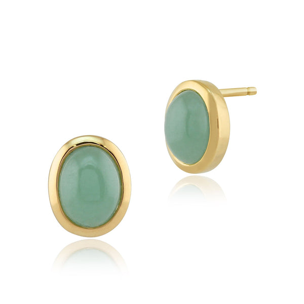 gemondo Classic Oval Jade Cabochon Stud Earrings in 9ct Yellow Gold 10x8mm
