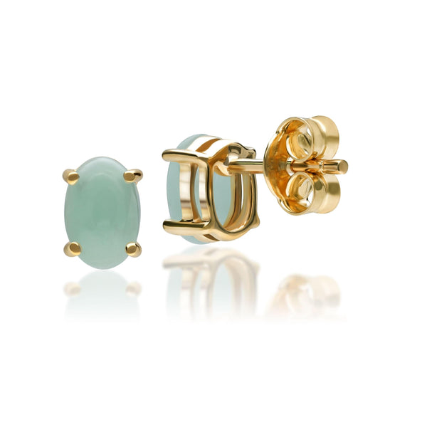 Gemondo Classic Oval Jade Claw Set Stud Earrings In 9ct Yellow Gold