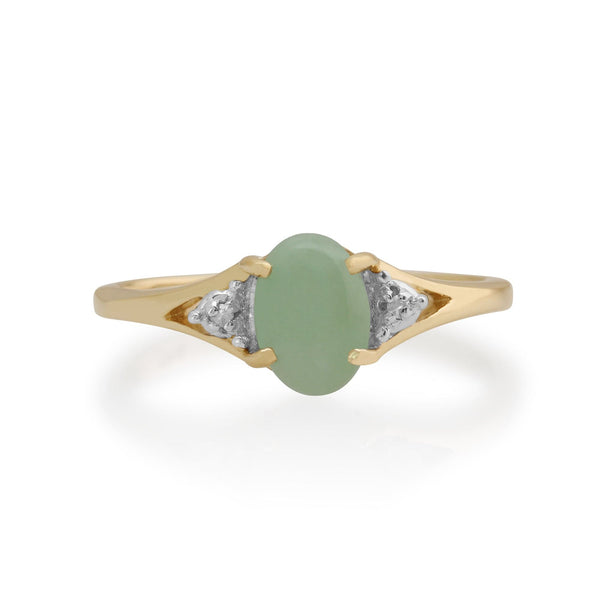Gemondo Classic Oval Jade & Diamond Ring In 9ct Yellow Gold
