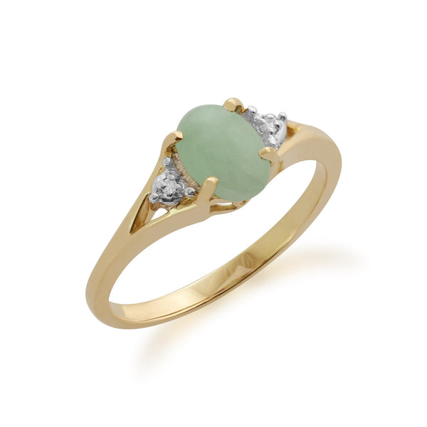 gemondo Classic Oval Jade & Diamond Ring in 9ct Yellow Gold