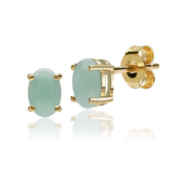 gemondo Classic Oval Jade Stud Earrings in 9ct Yellow Gold