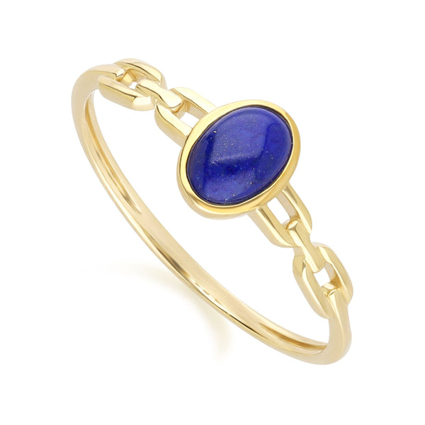 Gemondo Classic Oval Lapis Lazuli Chain Ring In 9ct Yellow Gold