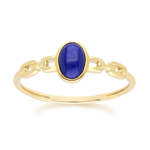 gemondo Classic Oval Lapis Lazuli Chain Ring in 9ct Yellow Gold