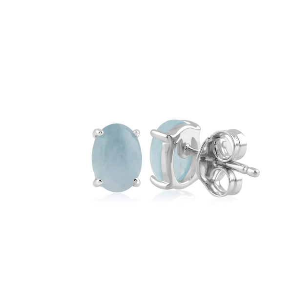 Gemondo Classic Oval Milky Aquamarine Stud Earring In 925 Sterling Silver