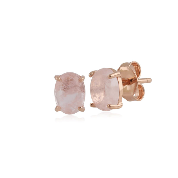 gemondo Classic Oval Milky Morganite Stud Earring in Rose Gold Plated Silver