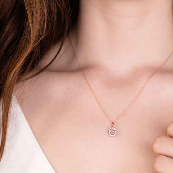 Gemondo Classic Oval Morganite & Diamond Halo Pendant In 9ct Rose Gold